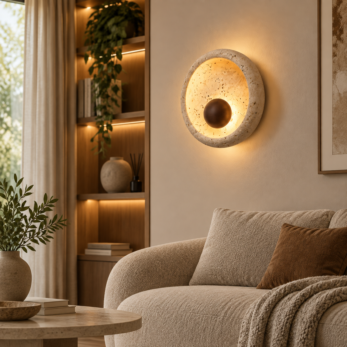 Applique Murale Design Orbe en Travertin | Talia