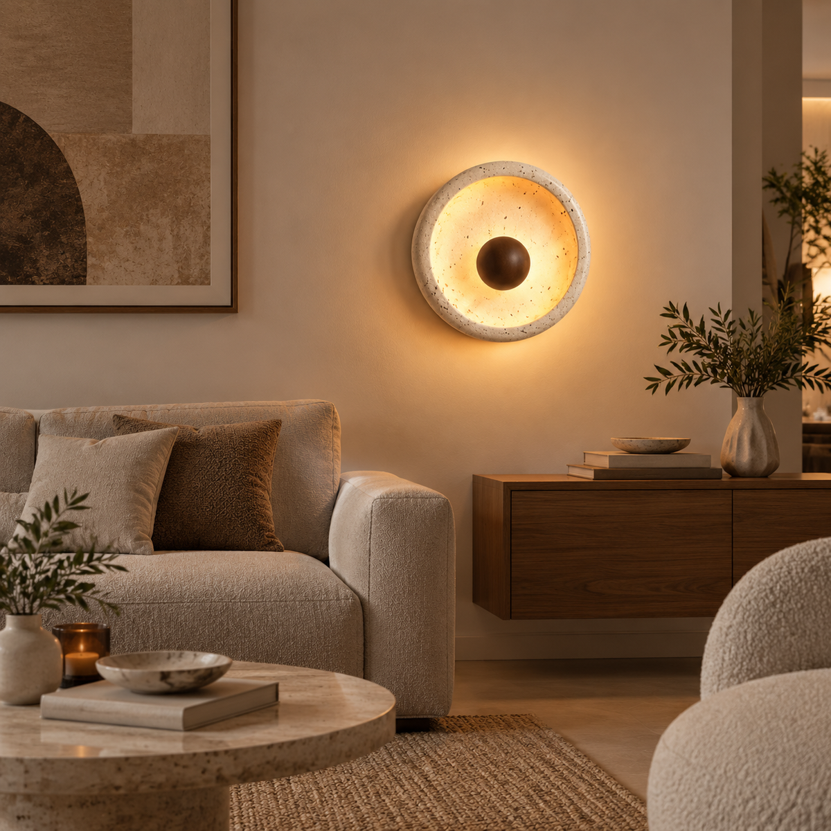 Applique Murale Design Orbe en Travertin | Talia