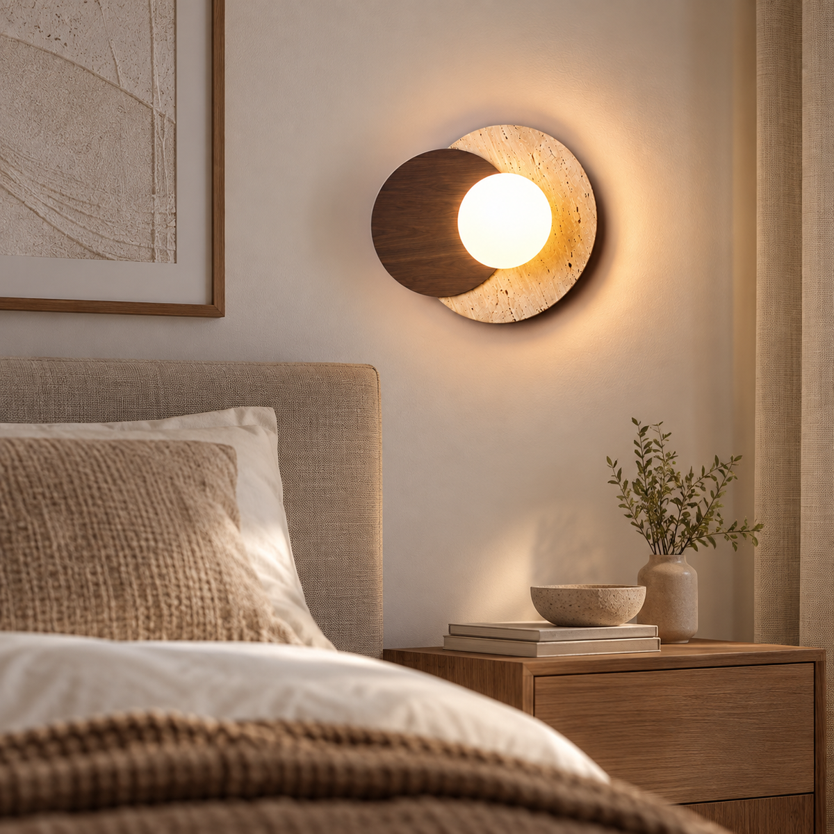 Applique Murale Design Ronde Bois et Pierre | Kaïa