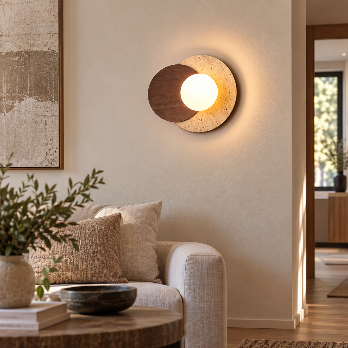 Applique Murale Design Ronde Bois et Pierre | Kaïa