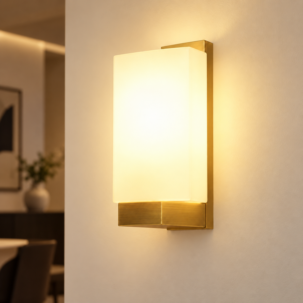 Applique Murale Rectangulaire Bois et Verre Dépoli | Nael